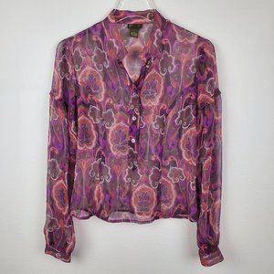 Fei anthro silk chiffon floral blouse purple pink 4 anthropologie boho